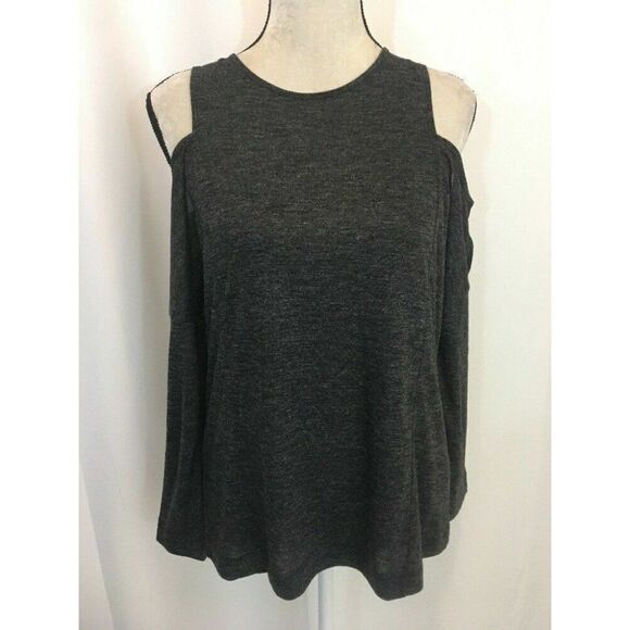 Zara Womens Solid Charcoal Gray Long Sleeve Cold Shoulder Sweater  Top Small - Picture 1 of 6